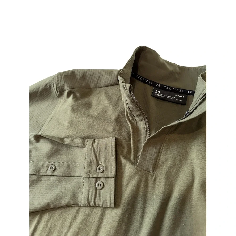 Under‎ Armour Mens Green Tactical Combat Shirt Large Quarter Zip Ripstop Loose